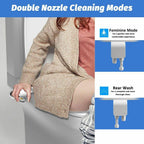 Arenzza dual nozzle bidet washer with self-cleaning feature, installed in a modern bathroom toilet setup.