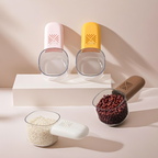Arenzza multi-color food measuring scoop with multiple sizes, made of durable plastic, for kitchen and cooking use.