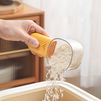 Arenzza multi-color food measuring scoop in a kitchen, with multiple sized scoops for precise ingredient measurement.