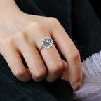 Close-up of Arenzza's exquisite moissanite solitaire ring showcasing a sparkling central stone and elegant band.