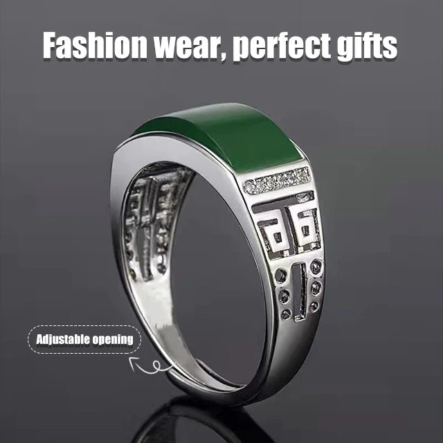 Adjustable Hetian jade ring by Arenzza, suitable for men and women, showcasing a smooth, polished jewelry accessory.