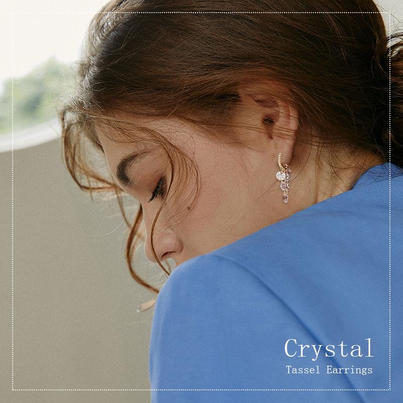 A pair of Arenzza crystal tassel earrings featuring sparkling crystal beads and elegant hanging tassels for jewelry accessories.