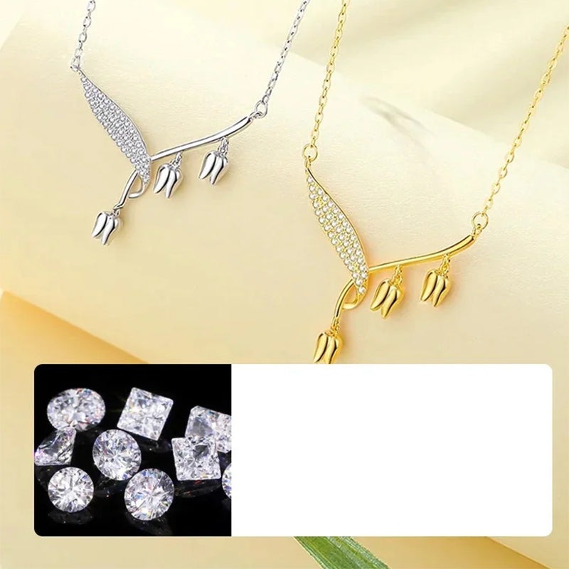 Women's elegant bell orchid necklace by Arenzza, featuring intricate floral jewelry accessory with delicate design.