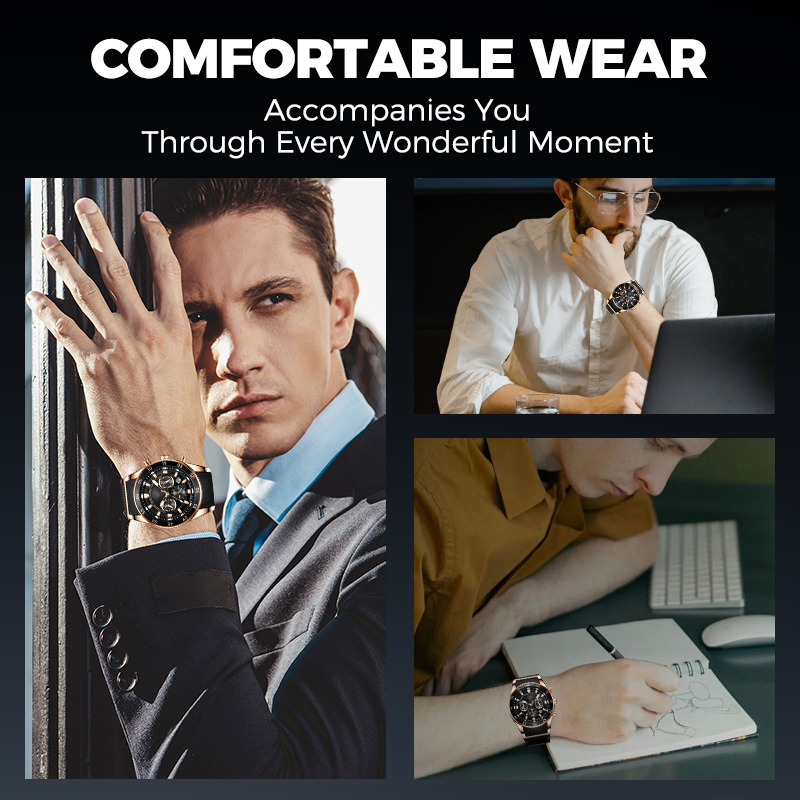 Arenzza men's high-end multifunction quartz watch with a sleek design, silver dial, and metal strap, suitable for business accessories.