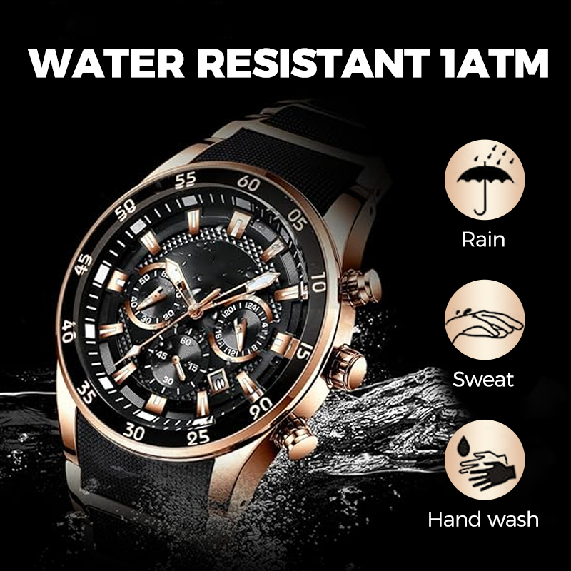 A men's Arenzza high-end multifunction quartz watch with a sleek silver dial and stainless steel band, showcasing elegant jewelry accessories.
