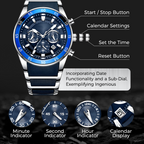 Arenzza men's multifunction quartz watch with a sleek silver band and round dial, showcasing high-end jewelry accessories.
