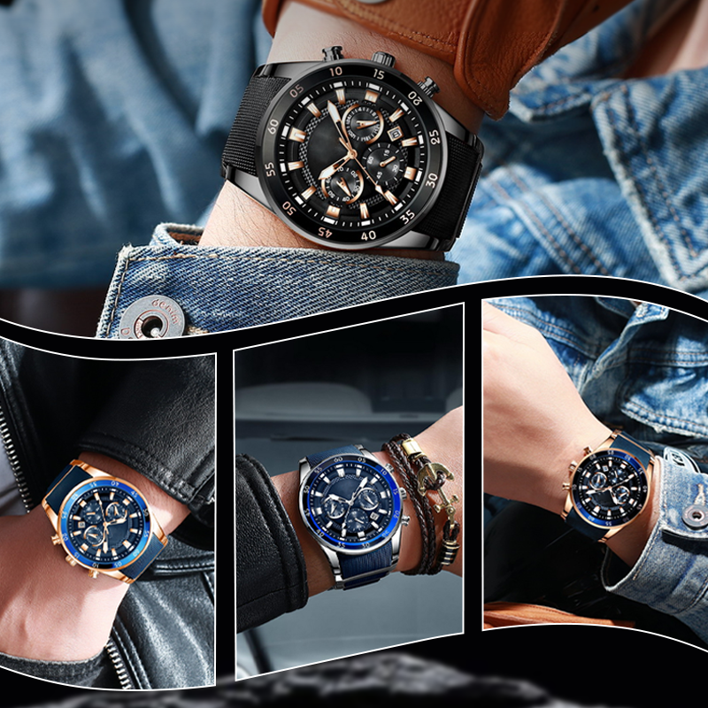 Arenzza men's high-end multifunction quartz watch with sleek design, silver dial, and metal band, perfect for business accessories.