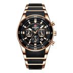 Arenzza men's high-end multifunction quartz watch with a sleek round dial and metallic strap, showcasing luxury jewelry accessories.