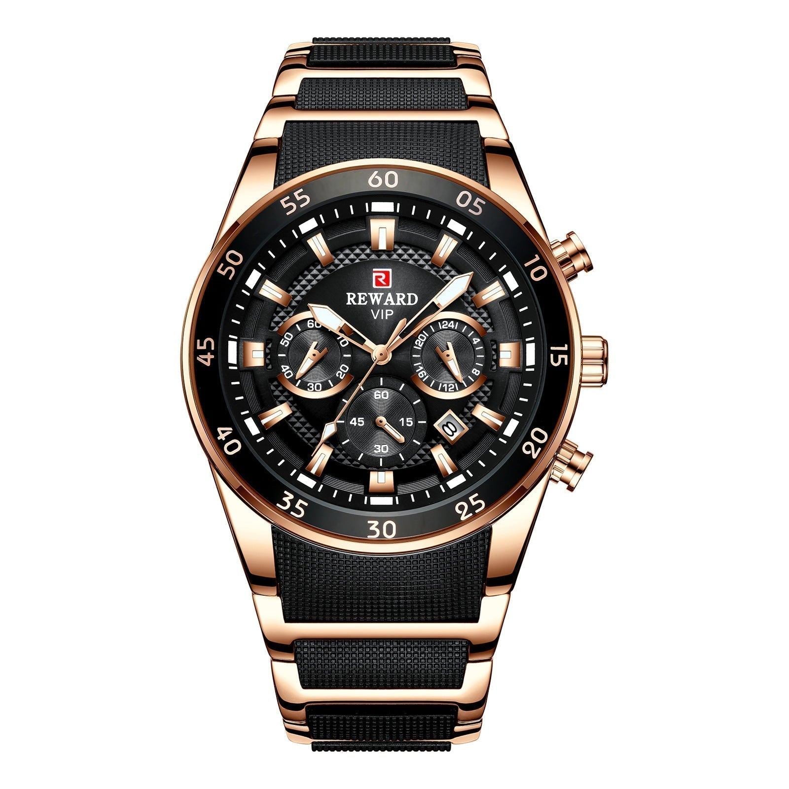 Arenzza men's high-end multifunction quartz watch with a sleek round dial and metallic strap, showcasing luxury jewelry accessories.
