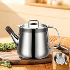 Arenzza stainless steel oil filter pot for kitchen use, durable and practical for filtering cooking oils.