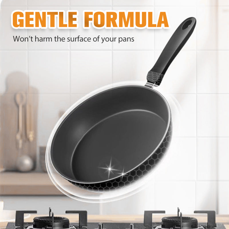 Arenzza Powerful Burnt Residue Remover Paste on a kitchen cookware surface, showcasing its cleaning effectiveness for burnt stains.