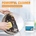 Arenzza powerful burnt residue remover paste on a kitchen countertop, ready for cleaning cookware.