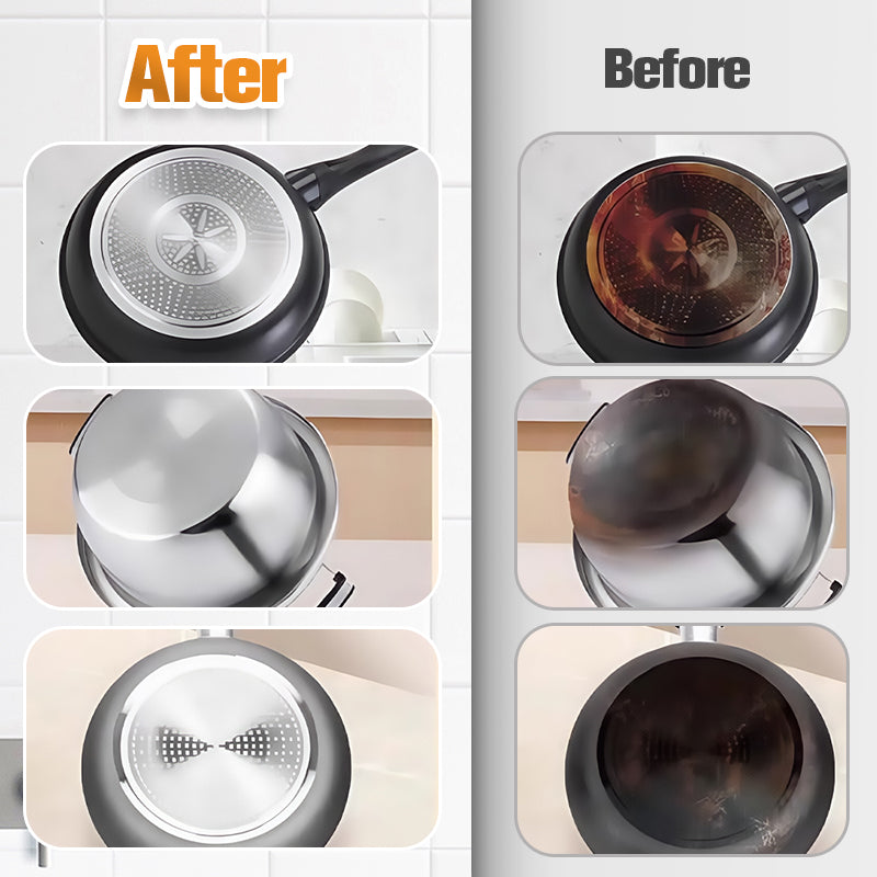 Arenzza powerful burnt residue remover paste for cookware, showing a close-up of the kitchen cleaning paste in a tub.