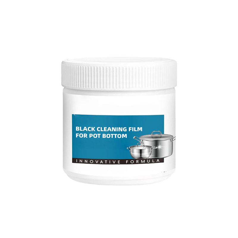 Arenzza Powerful Burnt Residue Remover Paste for Kitchen Cookware, showing the paste and cleaned cookware surface.