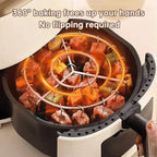 Arenzza kitchen air fryer vertical kebab grill with free heat-resistant anti-scald gloves, showcasing the appliance and gloves in use.