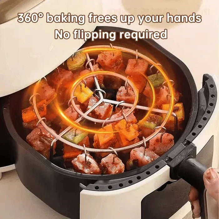 Arenzza kitchen air fryer vertical kebab grill with free heat-resistant anti-scald gloves, showcasing the appliance and gloves in use.