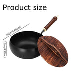 Aarenza uncoated thick iron kitchen pot with lid, showing a sturdy black cast iron cookware item on a kitchen surface.