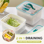 Arenzza 2-in-1 kitchen food container with airtight lid, microwave safe, used for storing fresh and drained food in the fridge.