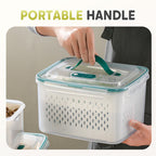 Arenzza 2-in-1 food container with draining lid, airtight seal, and microwave-safe design for fresh storage in the kitchen.