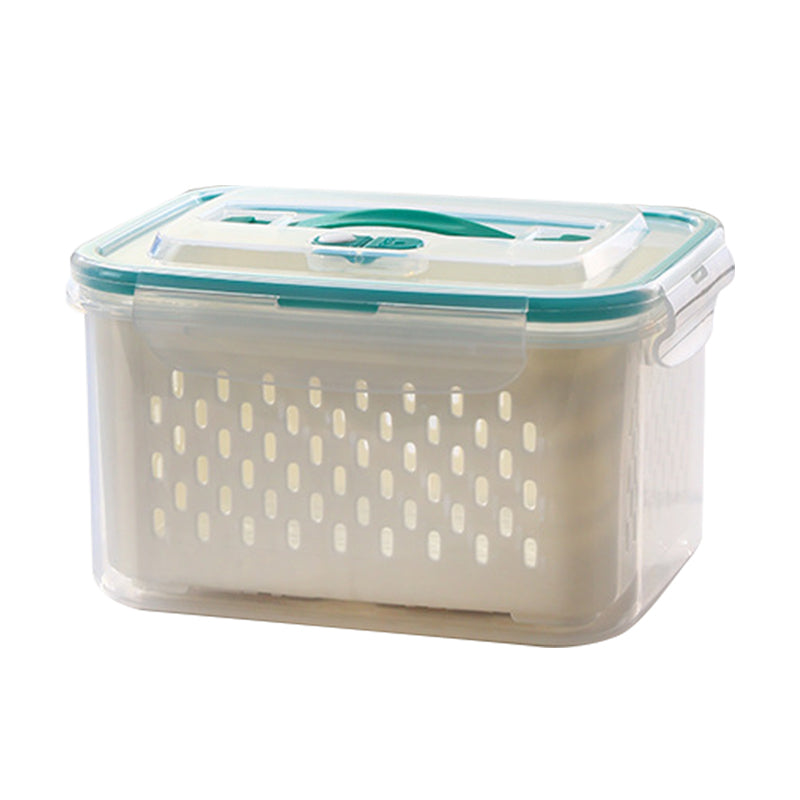 Arenzza 2-in-1 food storage container with airtight lid, shown with fresh salad inside, microwave safe and fridge essential kitchen item.