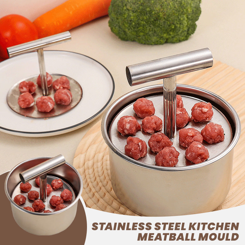 Aarenza stainless steel kitchen meatball mould with multiple circular compartments for shaping meatballs.