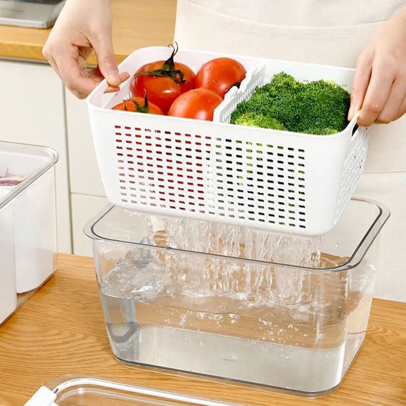 Arenzza kitchen vegetable and fruit storage container for fresh produce, featuring a clear plastic design with a lid.