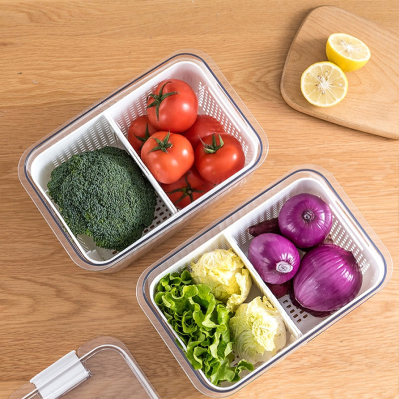 Arenzza kitchen vegetable and fruit storage container with transparent design and secure lid for fresh produce organization.