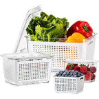 Arenzza kitchen produce storage container for vegetables and fruit, clear plastic with a lid, designed to keep produce fresh.