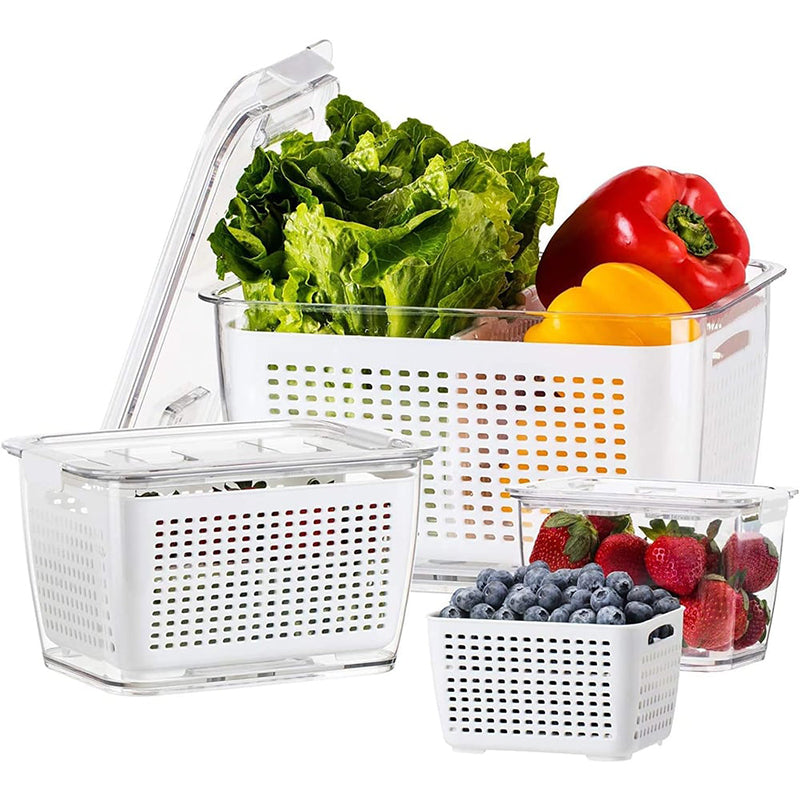 Arenzza kitchen produce storage container for vegetables and fruit, clear plastic with a lid, designed to keep produce fresh.