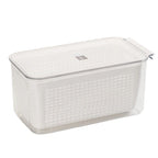 Arenzza kitchen vegetable and fruit storage container for fresh produce, featuring a clear plastic design with lid and ventilation slots.