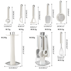 Aarenza 7-piece kitchen gadget set including spatulas, tongs, and spoons, all arranged on a countertop.