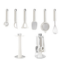 Arenzza 7-piece kitchen gadget set with spatulas, tongs, and tools, displayed on a white background for versatile cooking use.