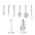 Arenzza 7-piece kitchen gadget set with spatulas, tongs, and tools, displayed on a white background for versatile cooking use.