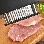 Arenzza meat tenderizer with 48 stainless steel blades for kitchen use, designed to tenderize meats efficiently.