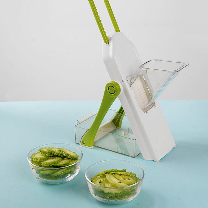 Arenzza multifunctional kitchen vegetable chopper with stainless steel blades and colorful plastic container for easy chopping.