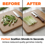 Arenzza 3-in-1 scallion shredder and peeler in a kitchen setting, showcasing its compact design and multiple functions.