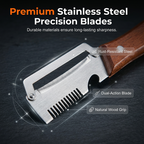Arenzza 3-in-1 scallion shredder and peeler kitchen tool shown with stainless steel blades and ergonomic handle for fast veggie prep.