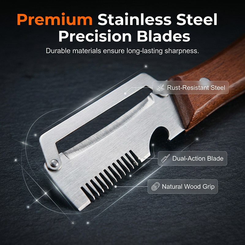 Arenzza 3-in-1 scallion shredder and peeler kitchen tool shown with stainless steel blades and ergonomic handle for fast veggie prep.