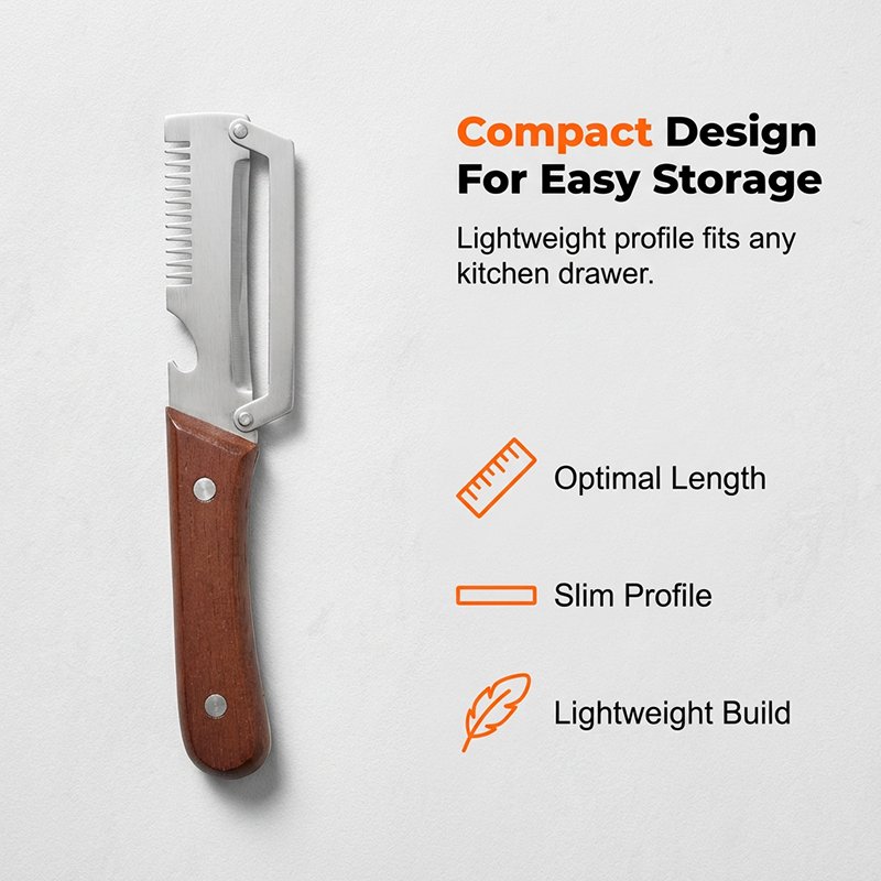 Arenzza 3-in-1 scallion shredder and peeler kitchen tool with stainless steel blades and ergonomic handle on a white background.