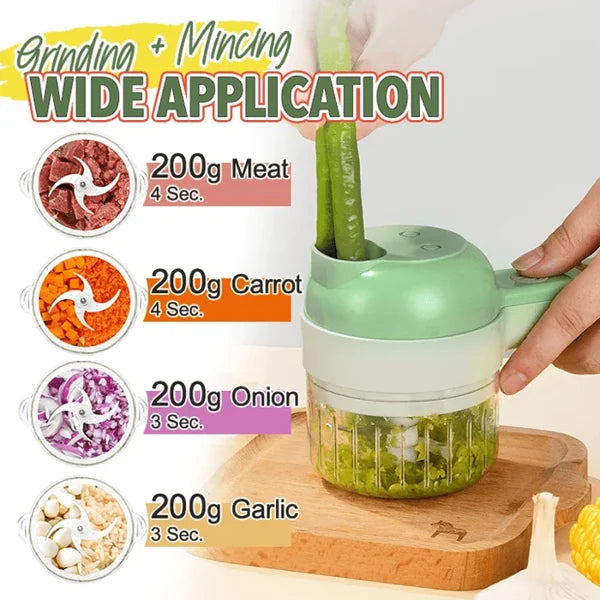 Arenzza multifunctional wireless kitchen food processor with sleek design, showing various blending and chopping attachments.