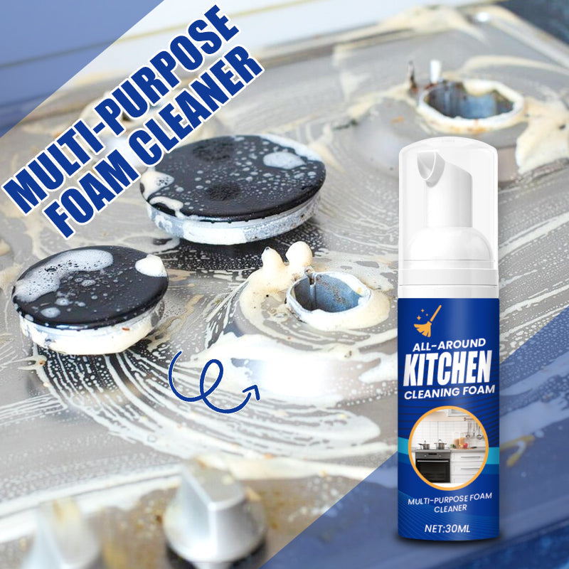 Arenzza heavy-duty kitchen foaming degreaser and cleaner spray on a kitchen countertop, ready for grease and grime removal.