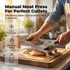 Arenzza K-MONT Schnitzelmaschine Fleischpresse kitchen tool for pressing meat, with a sturdy handle and metal construction.