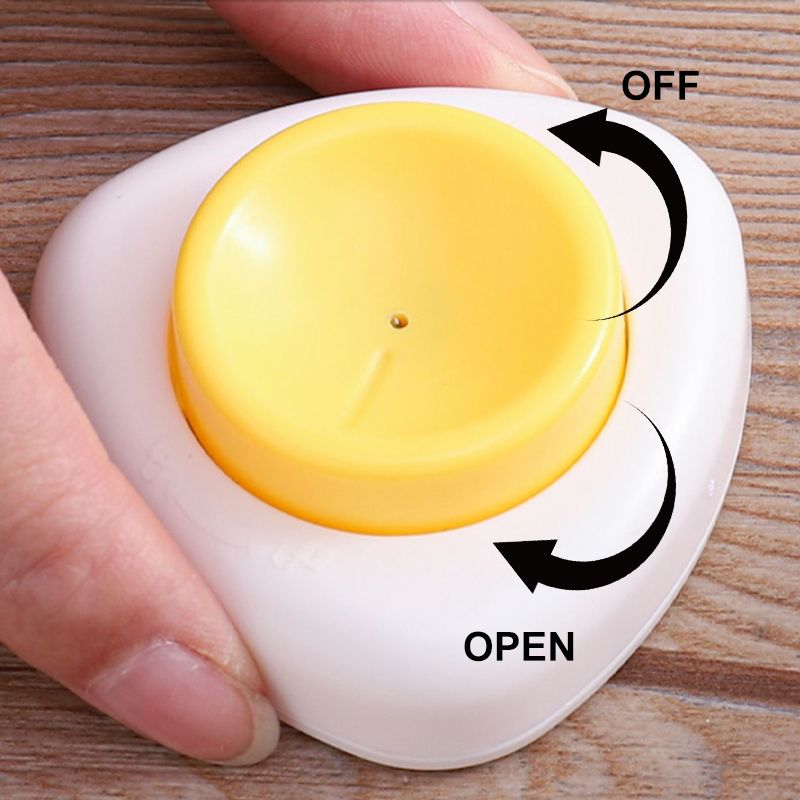 Arenzza kitchen egg piercer with safety lock, showing stainless steel tips and ergonomic handle for easy egg piercing.