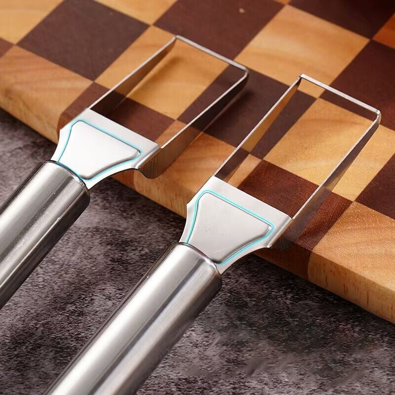 Arenzza 2-in-1 stainless steel fruit cutter with multiple blades for slicing and dicing fresh fruit in a kitchen setting.
