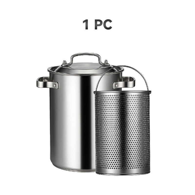 Arenzza stainless steel asparagus and pasta pan with handles, ideal for cooking vegetables and pasta in a modern kitchen setting.