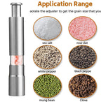 Arenzza professional-grade salt, pepper, and spice grinder with refillable glass chambers on a kitchen countertop.