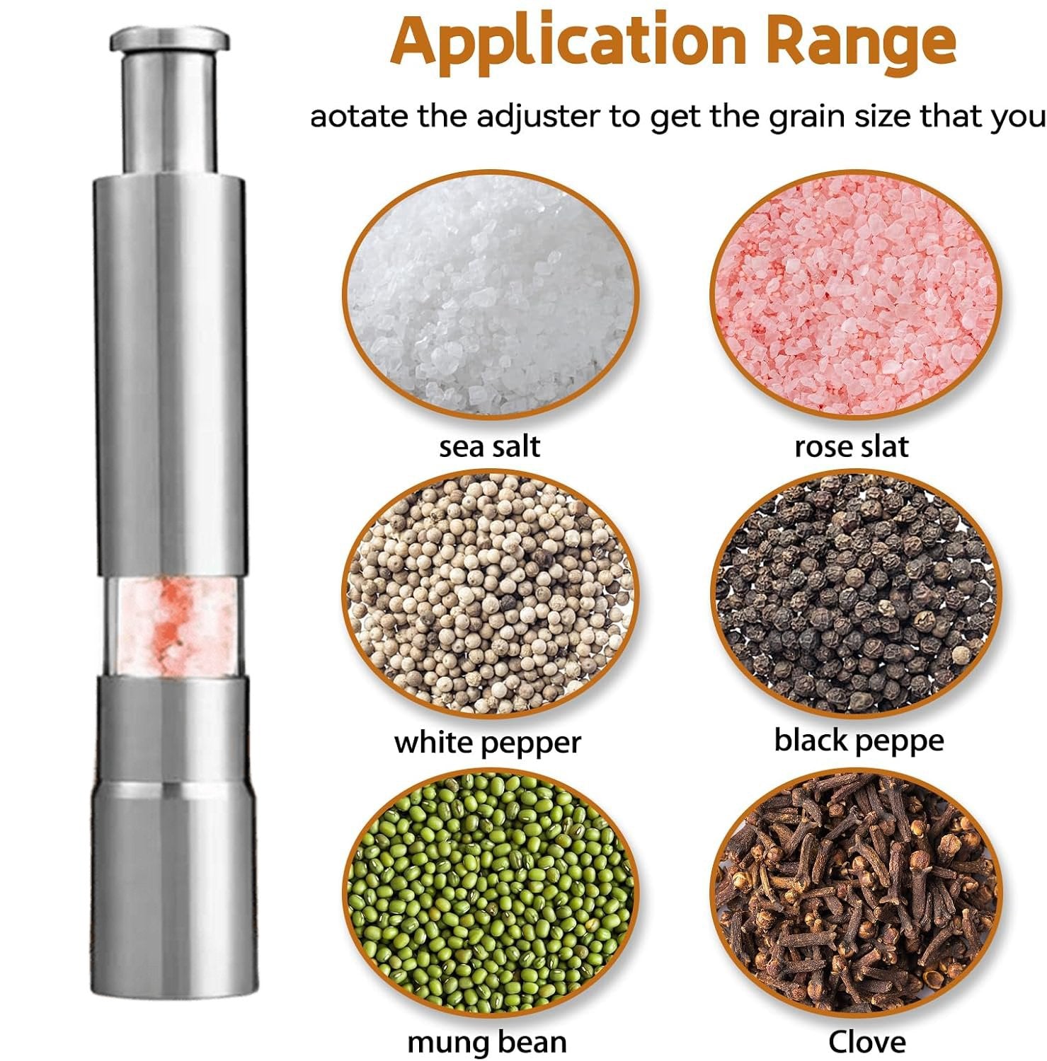 Arenzza professional-grade salt, pepper, and spice grinder with refillable glass chambers on a kitchen countertop.