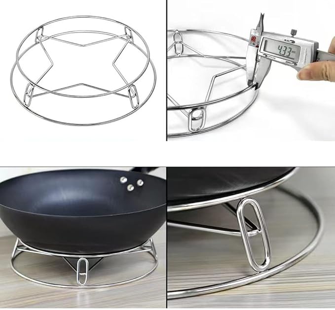 Round stainless steel Arenzza kitchen steamer rack for steaming and cooking, with a mesh design and sturdy construction.