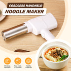 Arenzza cordless handheld noodle maker in a kitchen setting, showcasing its compact design and stainless steel components.