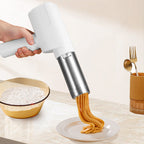 Arenzza cordless handheld noodle maker in a kitchen setting, showcasing the compact appliance used for making fresh noodles.